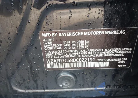 2013 BMW 535I z USA, uszkodzony, nr VIN WBAFR7C58DC822191